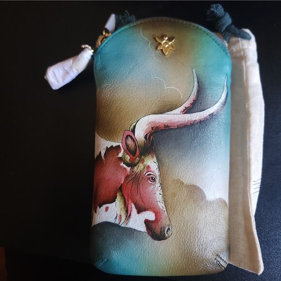 Anuschka Handpainted Leather Pouch Texas Longhorn Western NWT *LIVE SHOW listing - Picture 1 of 15